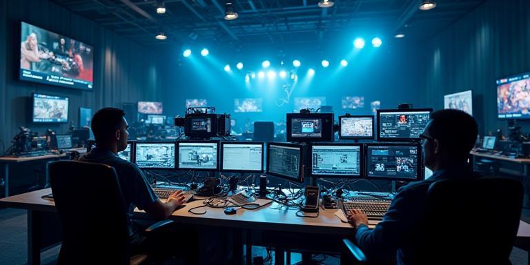 Broadcast studio with modern camera gear
