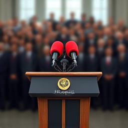 Press statement podium with camera array